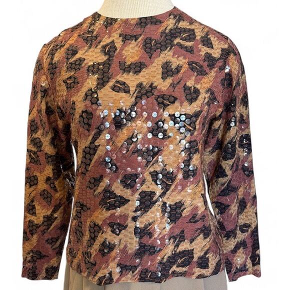 VTG Liz Claiborne Collection 100% Silk Sequin Cardigan Blouse Top Sz 4P Sparkle - Picture 1 of 9